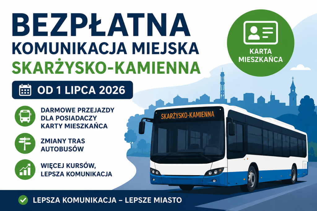 Bezpłatna komunikacja miejska w Skarżysku-Kamiennej od 1 lipca 2026 roku