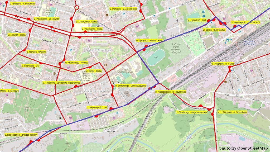 Mapka z trasą objazdową w trakcie Dni Miasta Skarżysko-Kamienna w dniu 27.06.2026r.